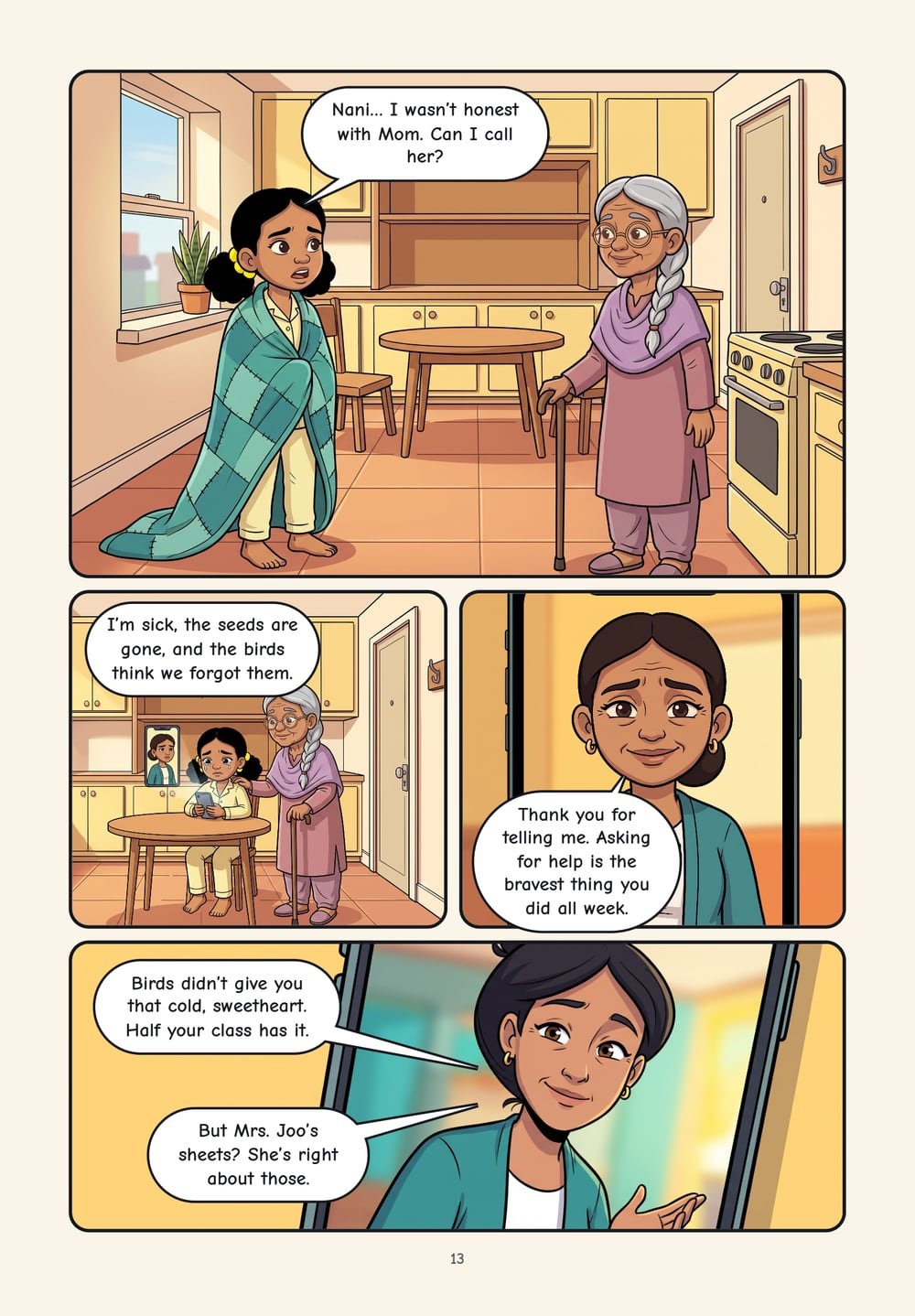 Page 13: Hani tells Mom the truth on a video call